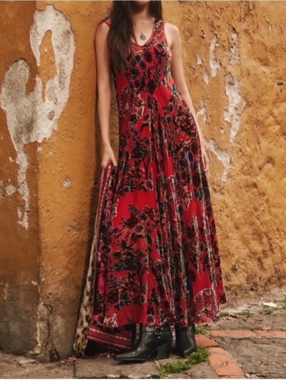 NWT Johnny Was bias dress Red Floral V-Neck Maxi Dress in bobcat forest size XXL